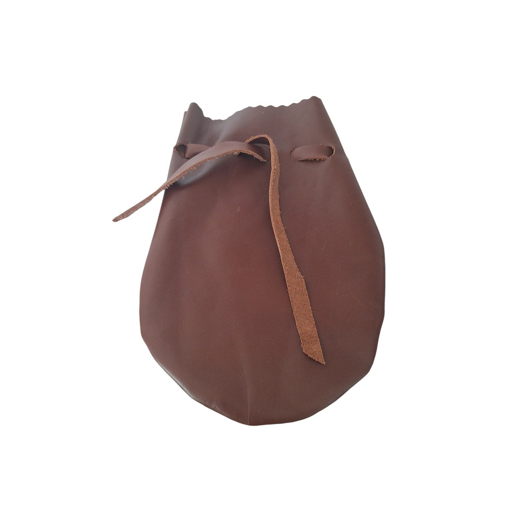 Handmade Brown Leather Drawstring Pouch Medieval Renaissance Dice Bag 9.5x7.5